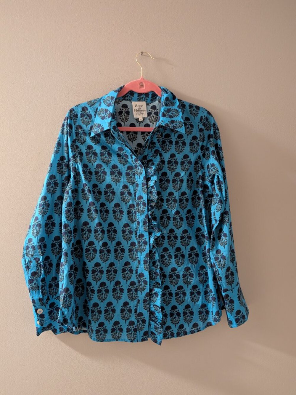 Hope for Flowers by Tracy Reese Organic Cotton Ruffle Floral Blouse Size Medium